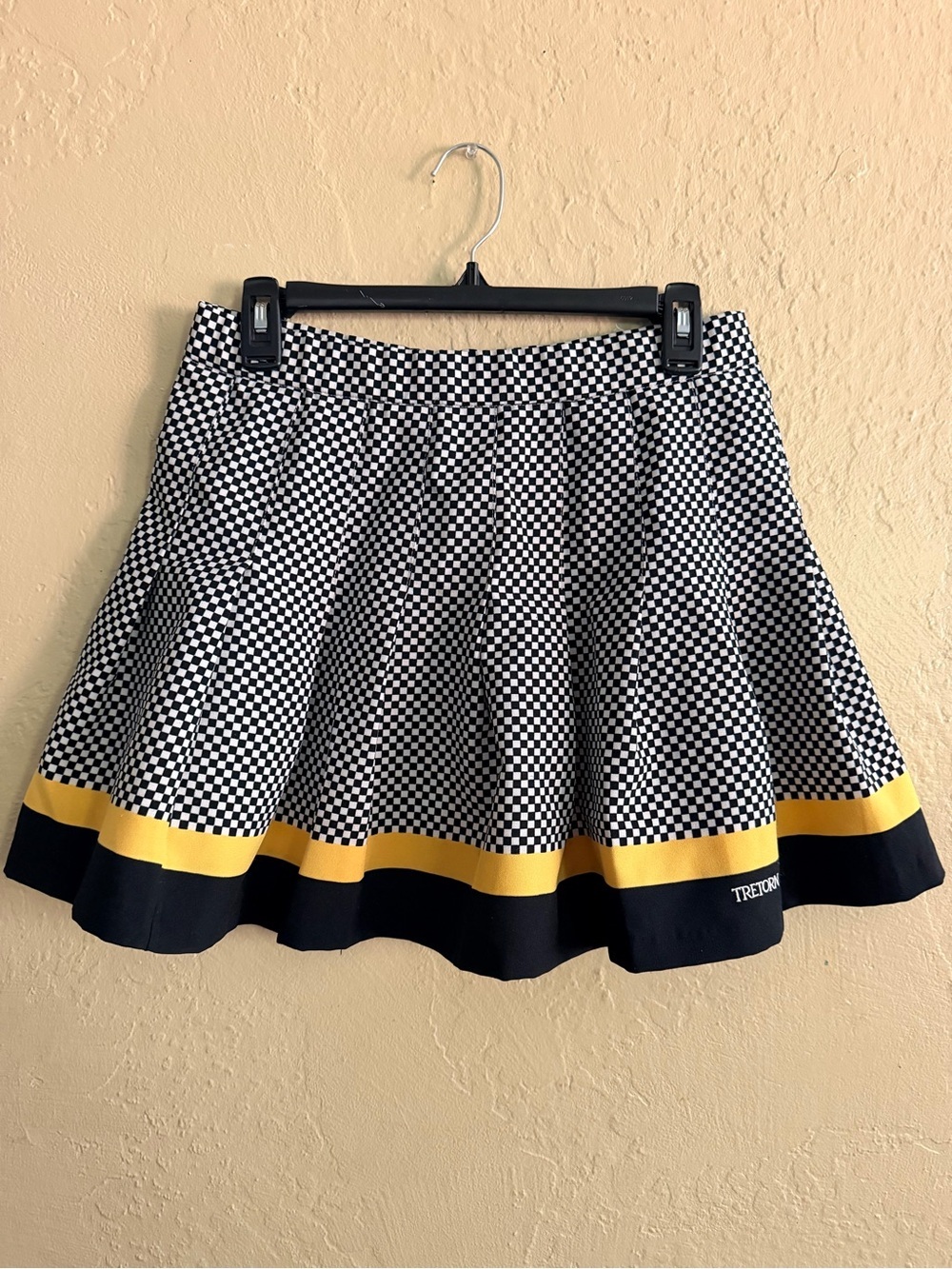 Tretorn Black & White Checkered Tennis Mini Skirt with Yellow Hem Stripe